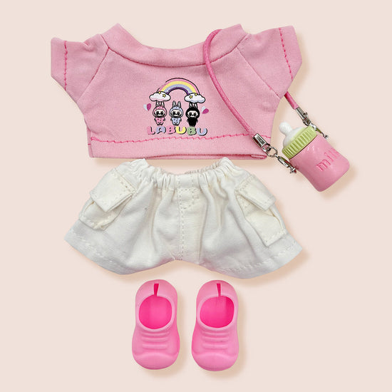 Mini Doll Cartoon Print Top Jeans Shoes Bag Outfit Set