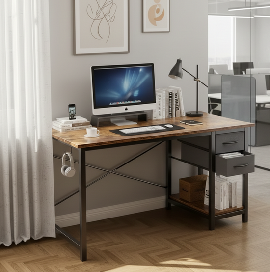 40/47 Inch Computer Desk with Fabric Storage Drawers, Modern Home Office Table