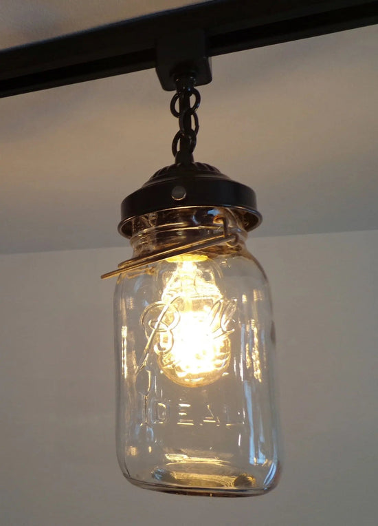 Rustic Mason Jar TRACK LIGHT Chain Trio of Vintage Quarts