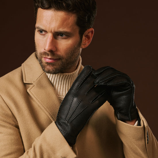Matteo (black) - Italian gloves made of American deerskin leather with cashmere lining