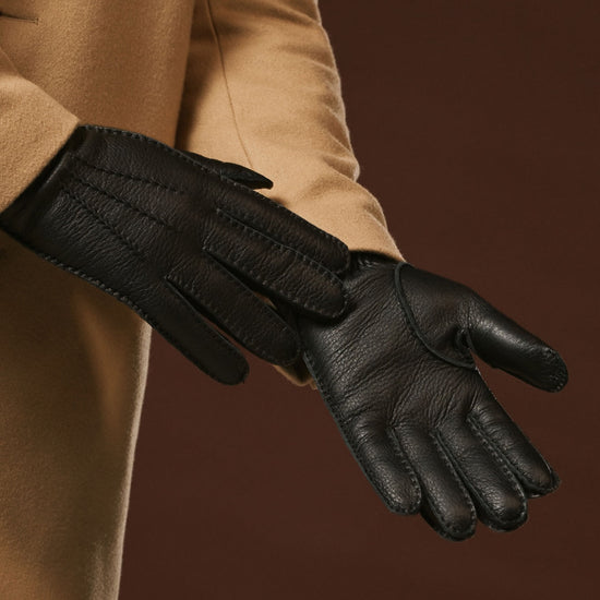 Matteo (black) - Italian gloves made of American deerskin leather with cashmere lining