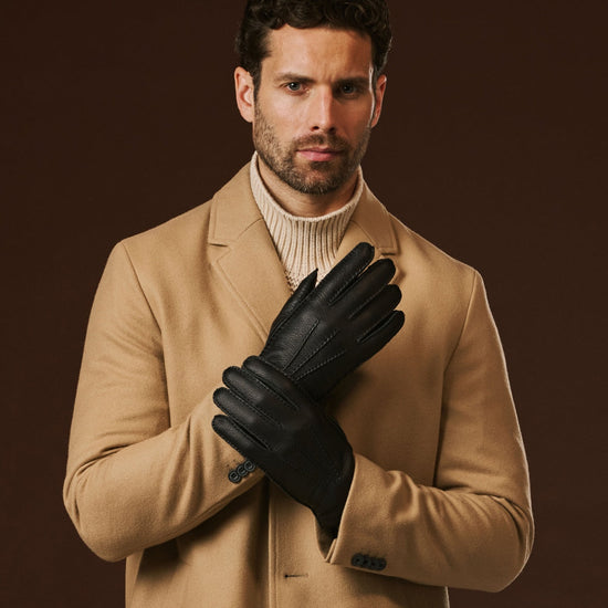 Matteo (black) - Italian gloves made of American deerskin leather with cashmere lining