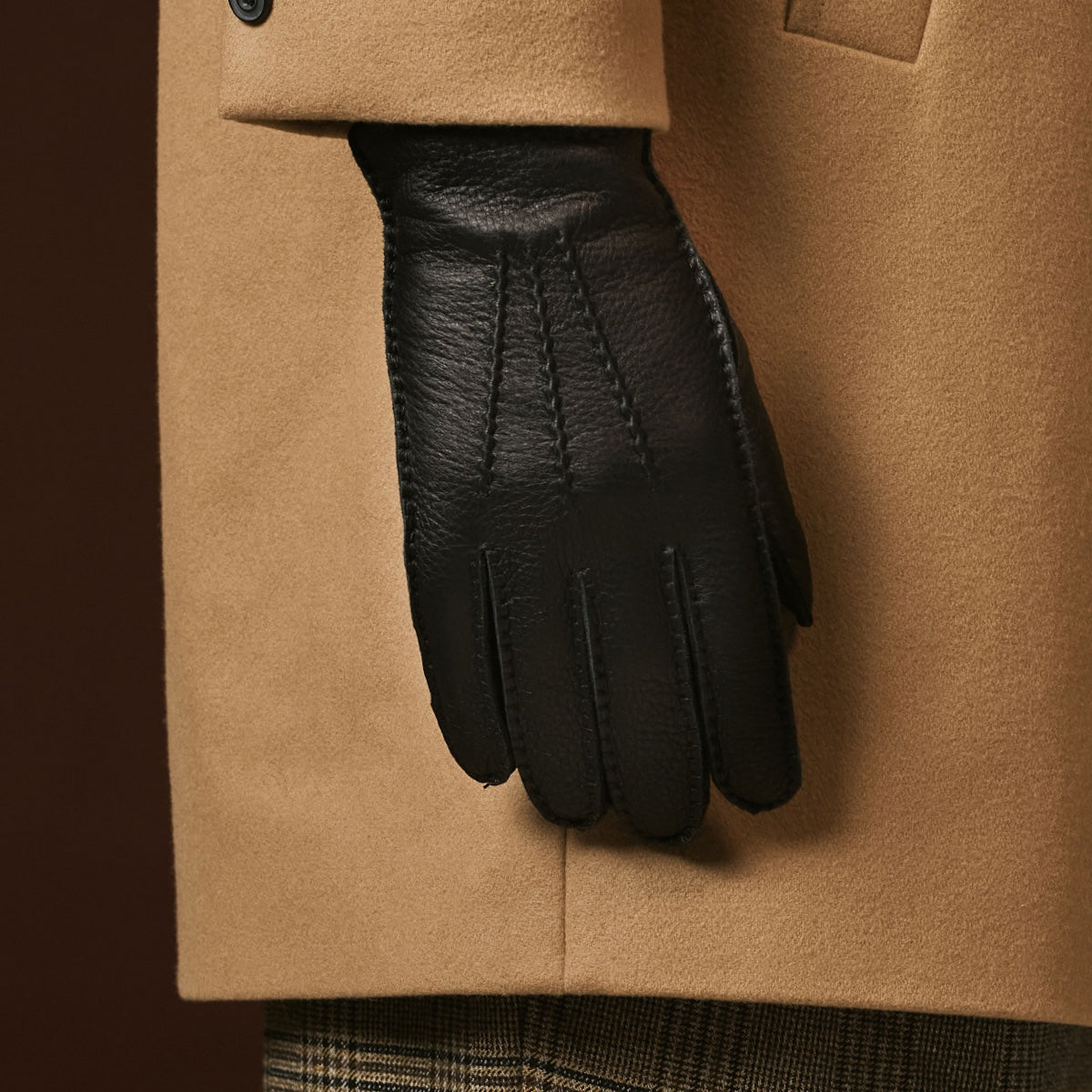 Matteo (black) - Italian gloves made of American deerskin leather with cashmere lining