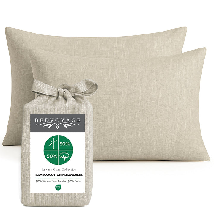Cozy Bamboo Cotton Pillowcases - Viscose from Bamboo + Cotton - Sand