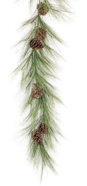 6' Faux Long Needle Pine Garland, evergreen home accent for fireplace, railing or entryway