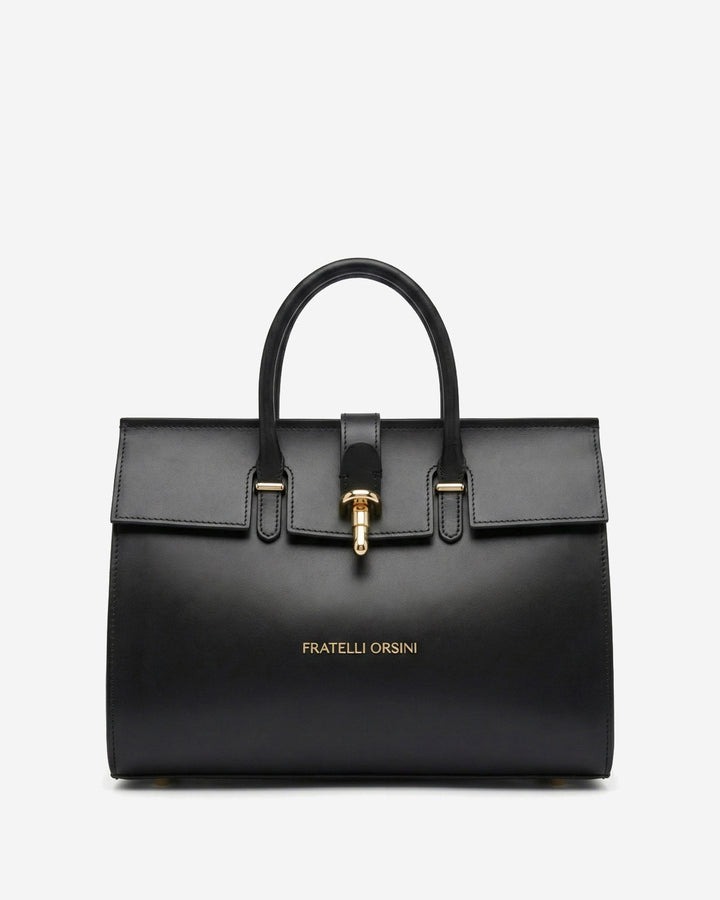 Oriana (black) - Italian calf leather women's handbag (with shoulder strap)