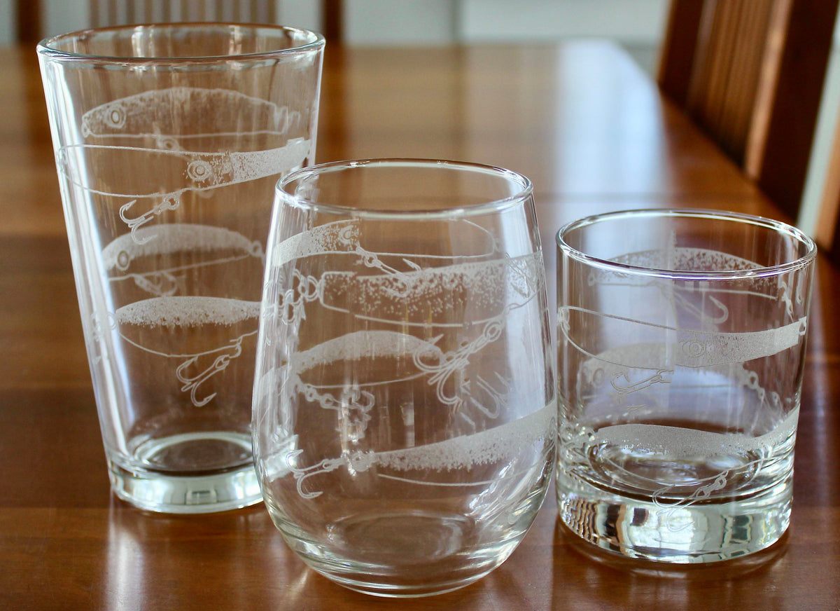 Lure Collection Laser Engraved Glasses - Fishing Plugs - Fisherman Gift