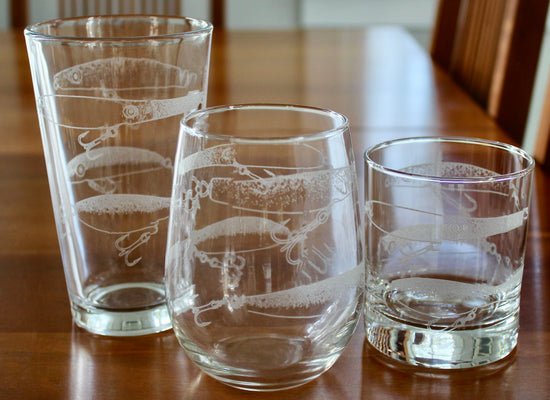 Lure Collection Laser Engraved Glasses - Fishing Plugs - Fisherman Gift