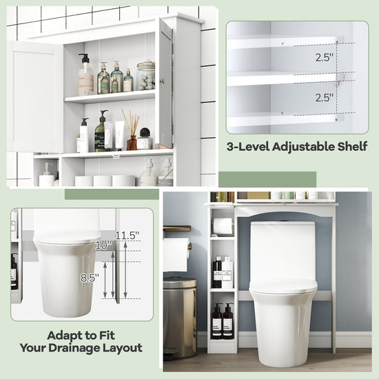 Over the Toilet Storage Cabinet with Adjustable Shelf and Bottom Bar-White