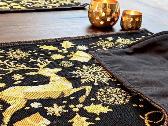 DaDa Bedding Set of 4-Pieces Magical Golden Reindeer Woven Tapestry Dining Table Placemats 13” x 19”