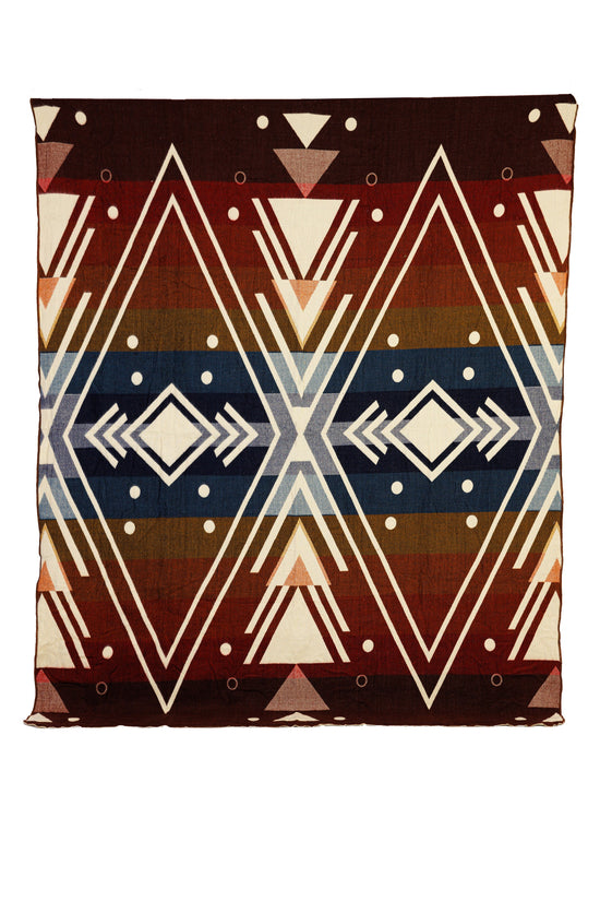 Reversible Handwoven Alpaca Throw Blanket | Chevron Red, Blue, Peach & Brown | Yachana Collection