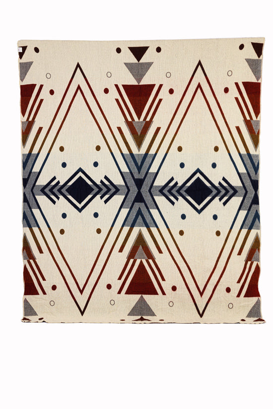 Reversible Handwoven Alpaca Throw Blanket | Chevron Red, Blue, Peach & Brown | Yachana Collection