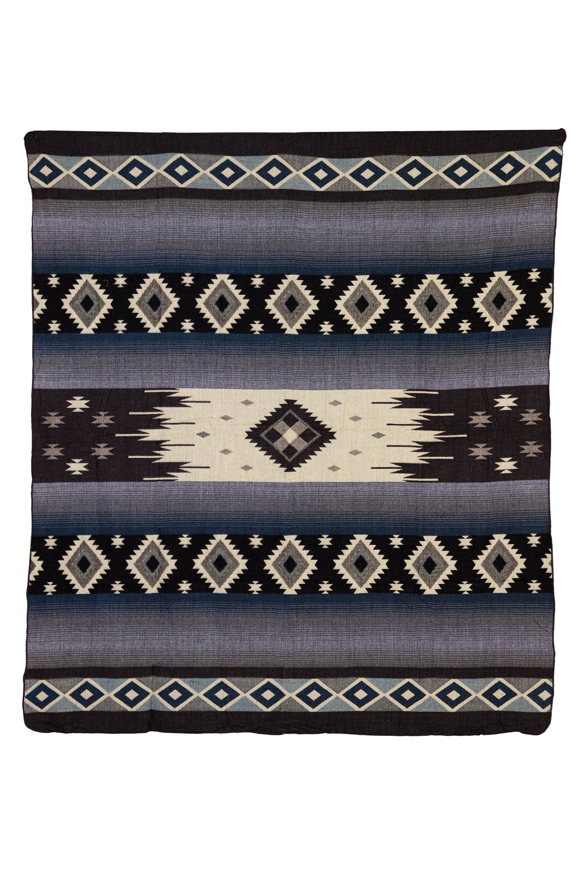 Reversible Handwoven Alpaca Throw Blanket | Diamond Blue, Gray & Black | Yachana Collection