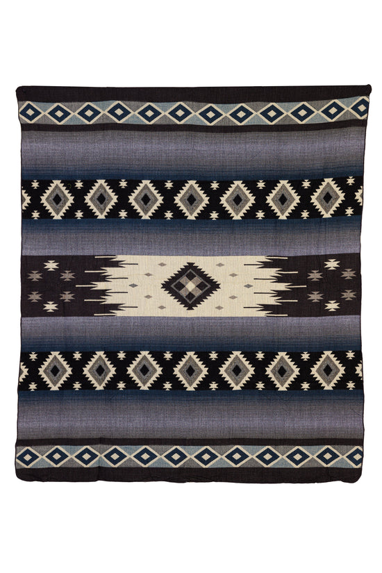 Reversible Handwoven Alpaca Throw Blanket | Diamond Blue, Gray & Black | Yachana Collection