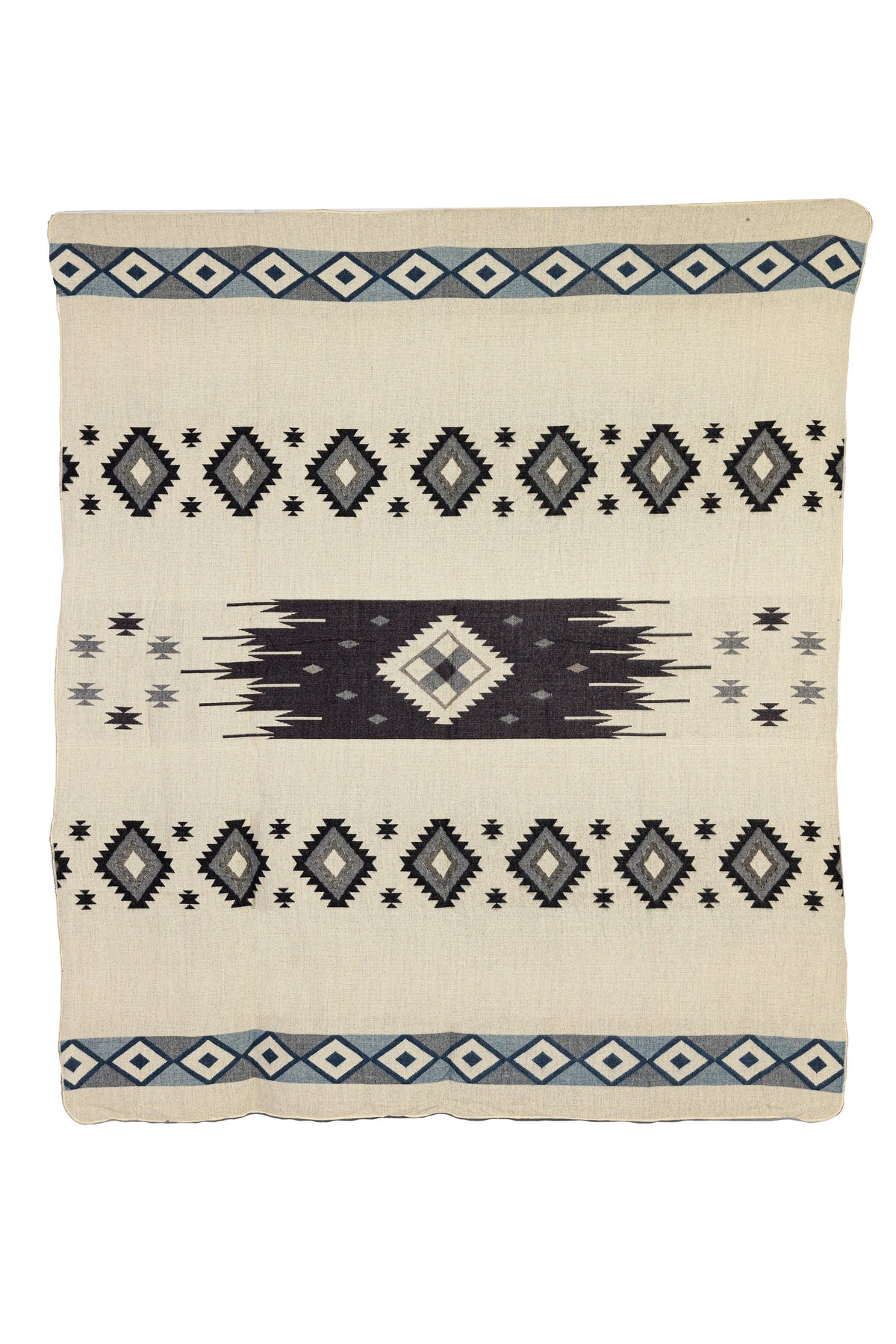 Reversible Handwoven Alpaca Throw Blanket | Diamond Blue, Gray & Black | Yachana Collection