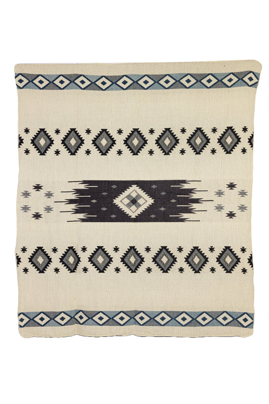 Reversible Handwoven Alpaca Throw Blanket | Diamond Blue, Gray & Black | Yachana Collection