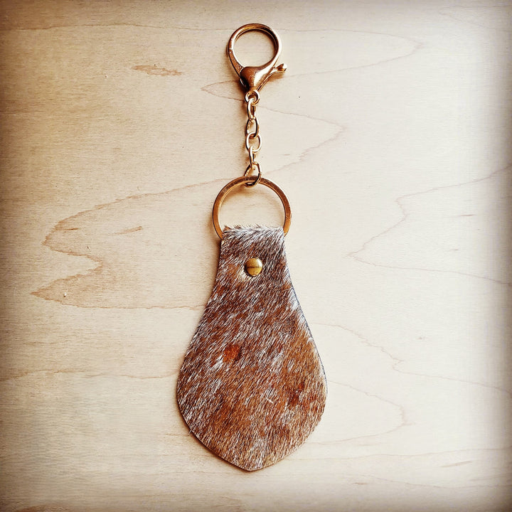 **Hair on Hide Leather Key Chain - Tan and Gold 700s