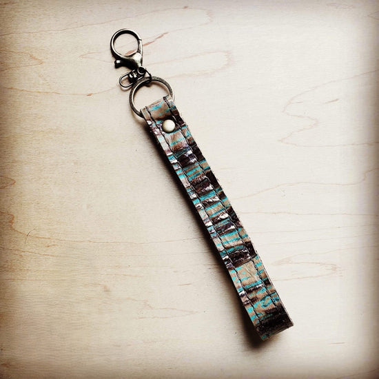 **Embossed Leather Key Chain Strap Turquoise Chateau 701u