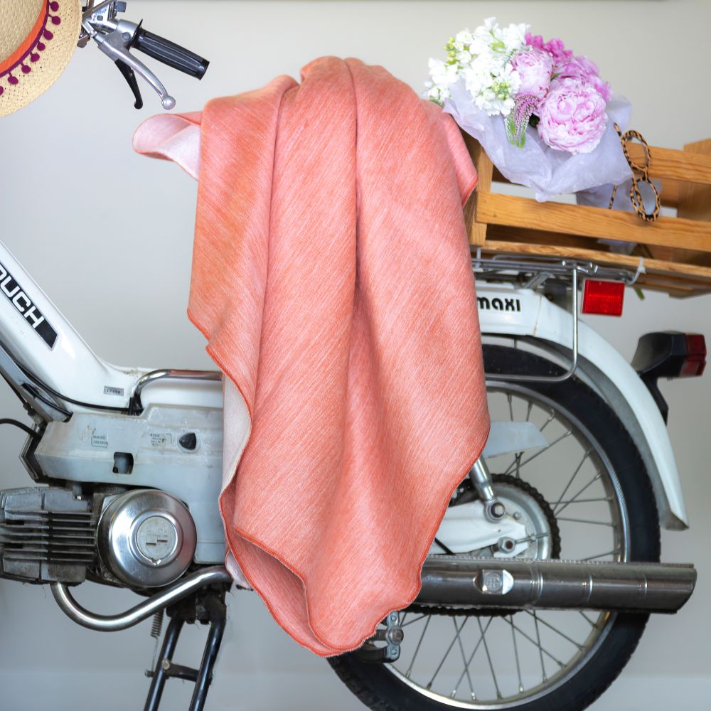 Reversible Handwoven Alpaca Throw Blanket | Melon & White | Kani Collection
