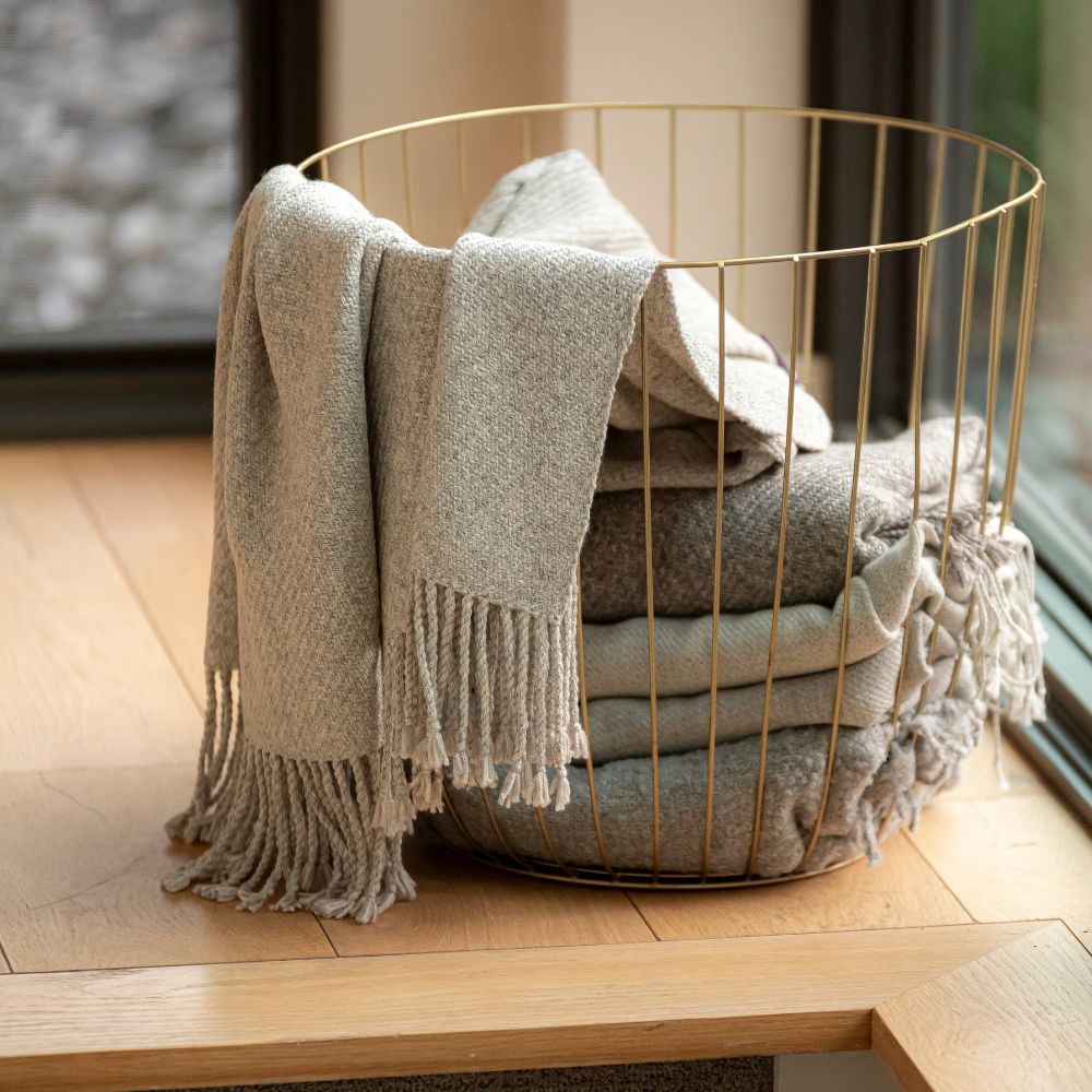 Handloomed Undyed Baby Alpaca & Peruvian Pima Cotton Throw Blanket | Silver | Kulsi Collection