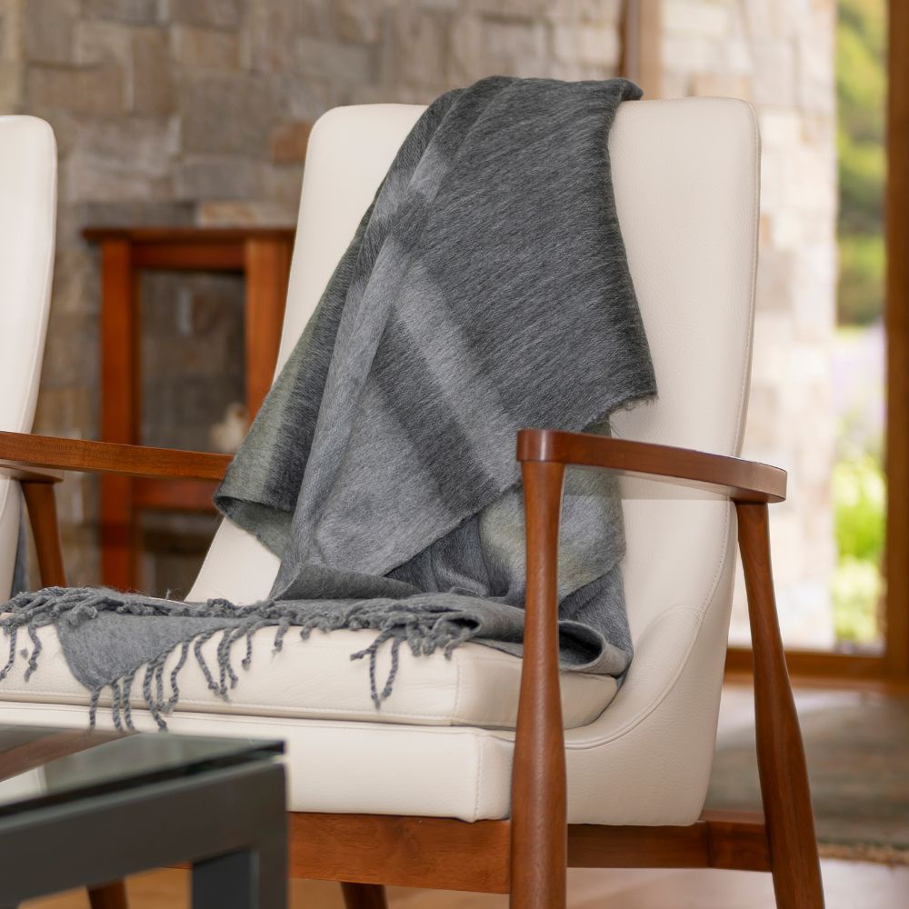 Handwoven Alpaca Throw Blanket | Storm Gray & Olive | Kallpa Collection