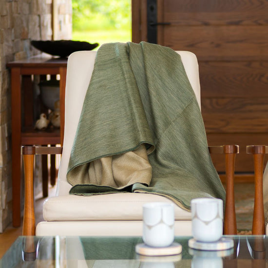 Reversible Handwoven Alpaca Throw Blanket | Khaki & Olive Green | Kani Collection