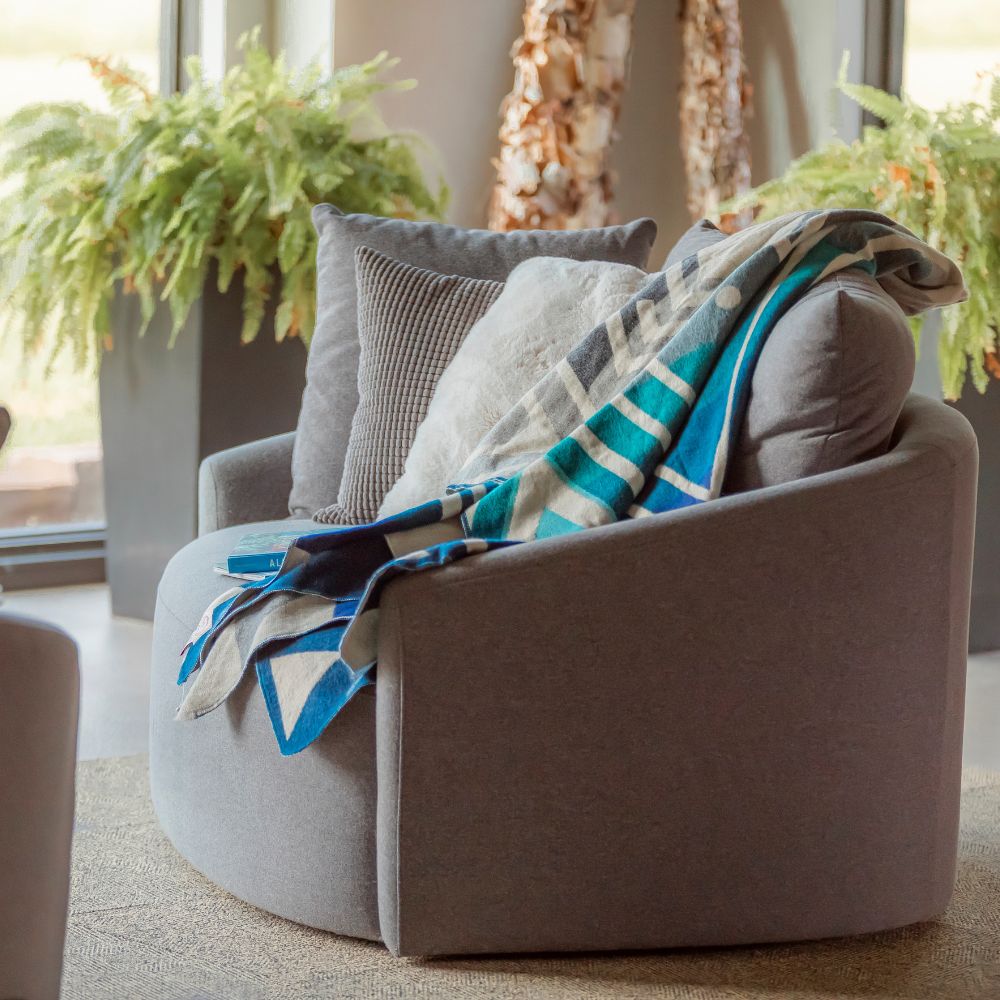 Reversible Handwoven Alpaca Throw Blanket | Chevron Vibrant Blues | Yachana Collection