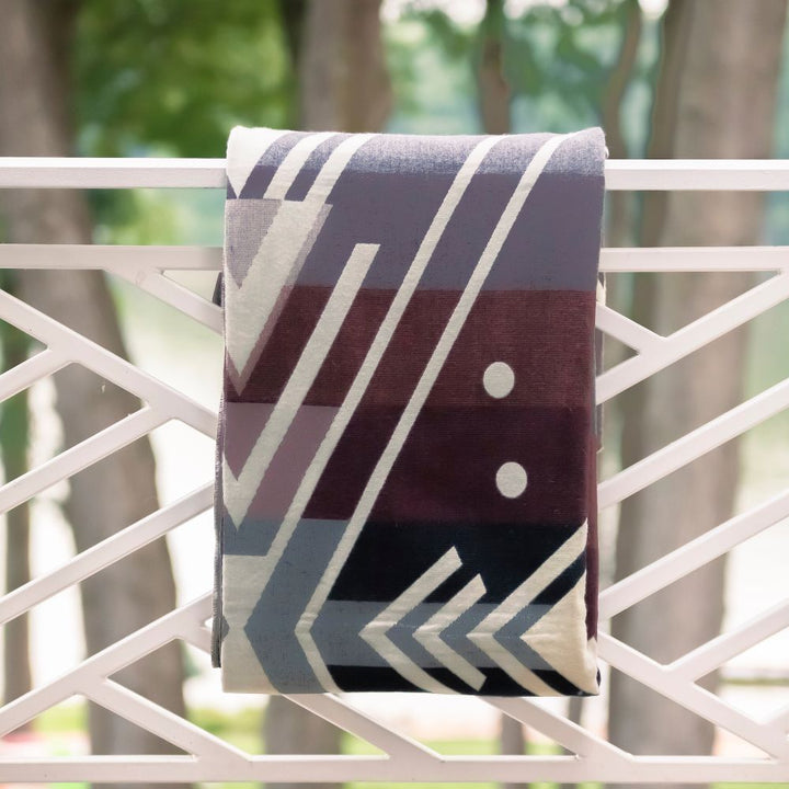 Reversible Handwoven Alpaca Throw Blanket | Chevron Gray, Brown, Red & Cream | Yachana Collection