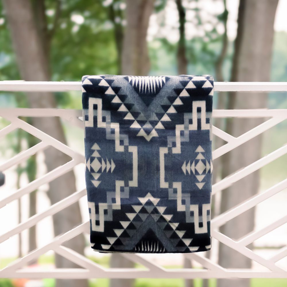 Reversible Handwoven Alpaca Throw Blanket | Interlocking Lines Gray, Black & Cream | Yachana Collection