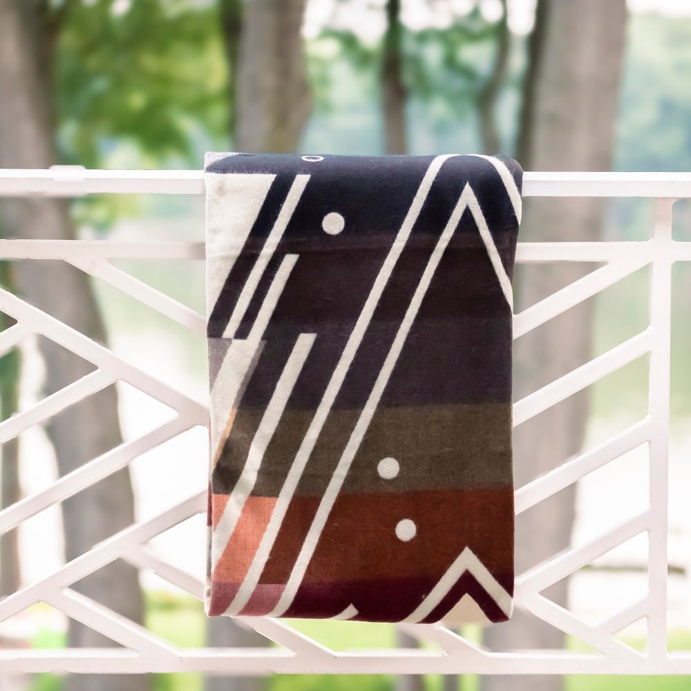 Reversible Handwoven Alpaca Throw Blanket | Chevron Peach, Red, Gray & Black | Yachana Collection