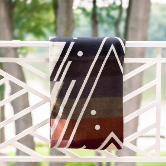 Reversible Handwoven Alpaca Throw Blanket | Chevron Peach, Red, Gray & Black | Yachana Collection