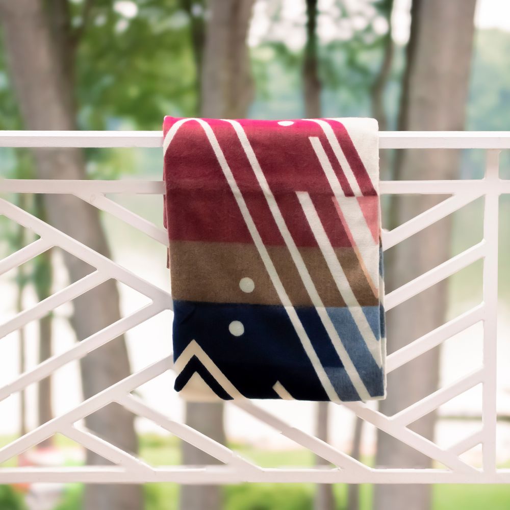 Reversible Handwoven Alpaca Throw Blanket | Chevron Red, Blue, Peach & Brown | Yachana Collection