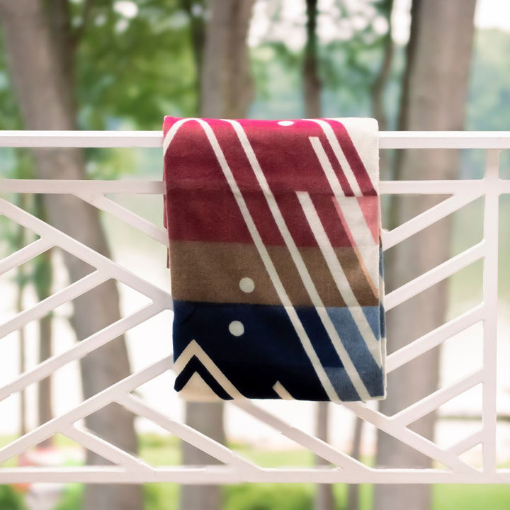 Reversible Handwoven Alpaca Throw Blanket | Chevron Red, Blue, Peach & Brown | Yachana Collection