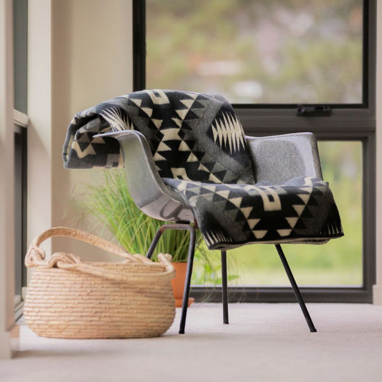 Reversible Handwoven Alpaca Throw Blanket | Interlocking Lines Gray, Black & Cream | Yachana Collection