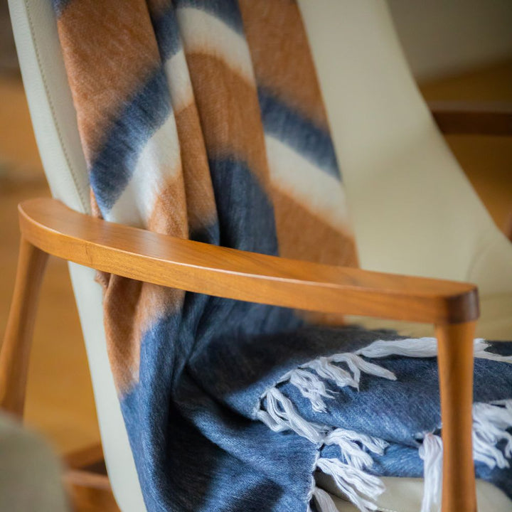 Handwoven Alpaca Throw Blanket | Copper & Navy Camilo | Kallpa Collection