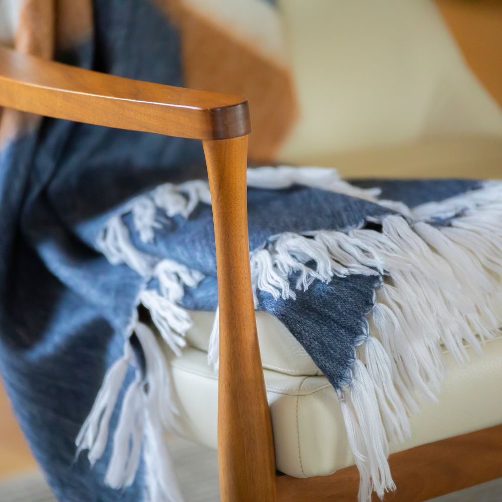 Handwoven Alpaca Throw Blanket | Copper & Navy Camilo | Kallpa Collection