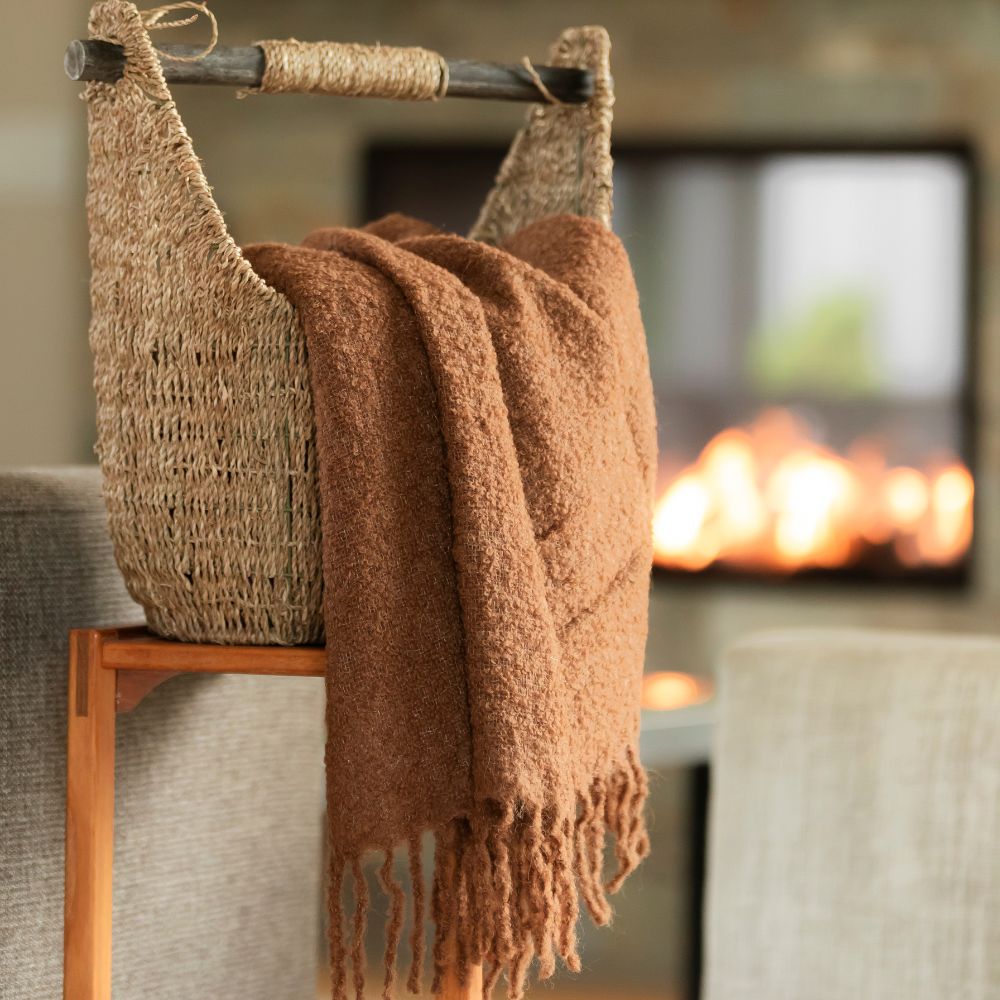 Handloomed Alpaca Bouclé Throw Blanket | Cacao Brown | Made in Peru