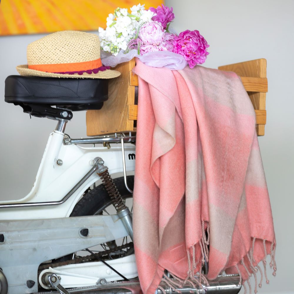 Handwoven Alpaca Throw Blanket | Faded Coral & Braided Fringe | Kallpa Collection