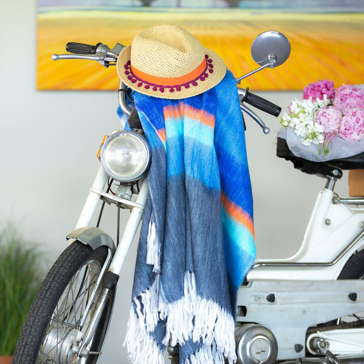 Handwoven Alpaca Throw Blanket | Blue, Hot Pink, Orange & White | Kallpa Collection