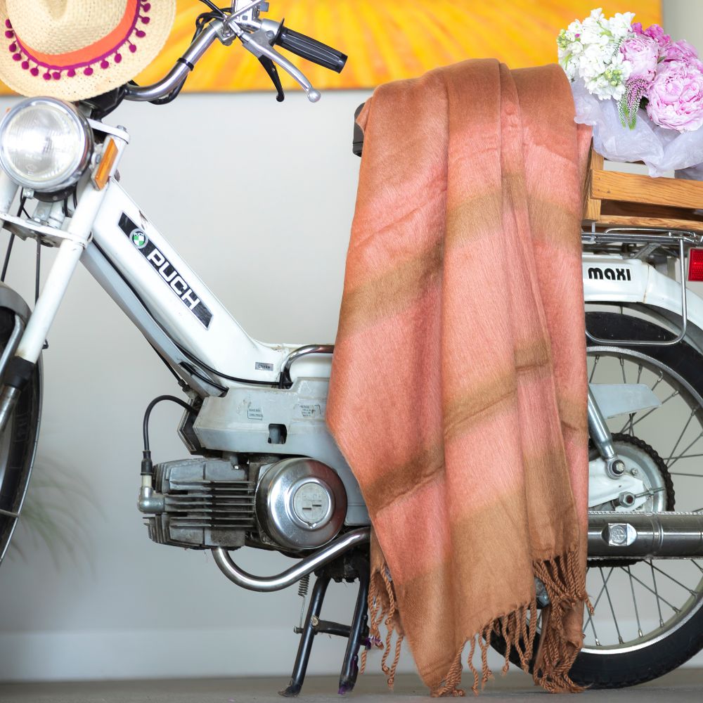 Handwoven Alpaca Throw Blanket | Copper & Coral | Kallpa Collection