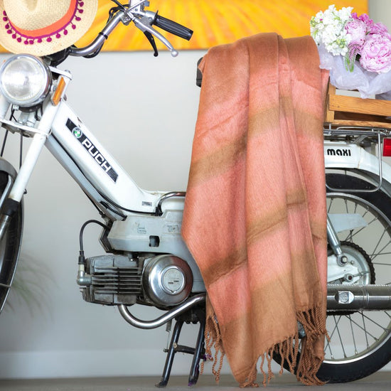 Handwoven Alpaca Throw Blanket | Copper & Coral | Kallpa Collection