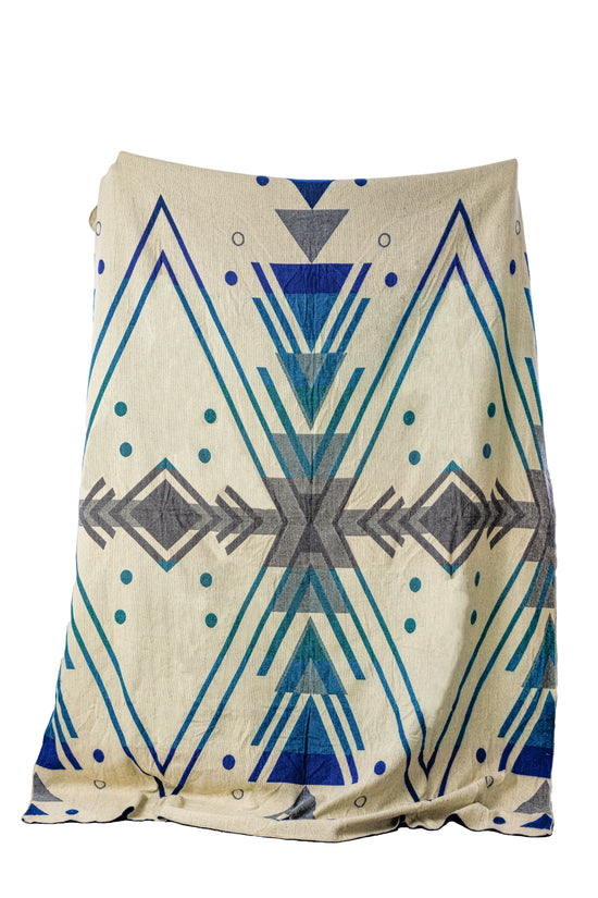 Reversible Handwoven Alpaca Throw Blanket | Chevron Vibrant Blues | Yachana Collection