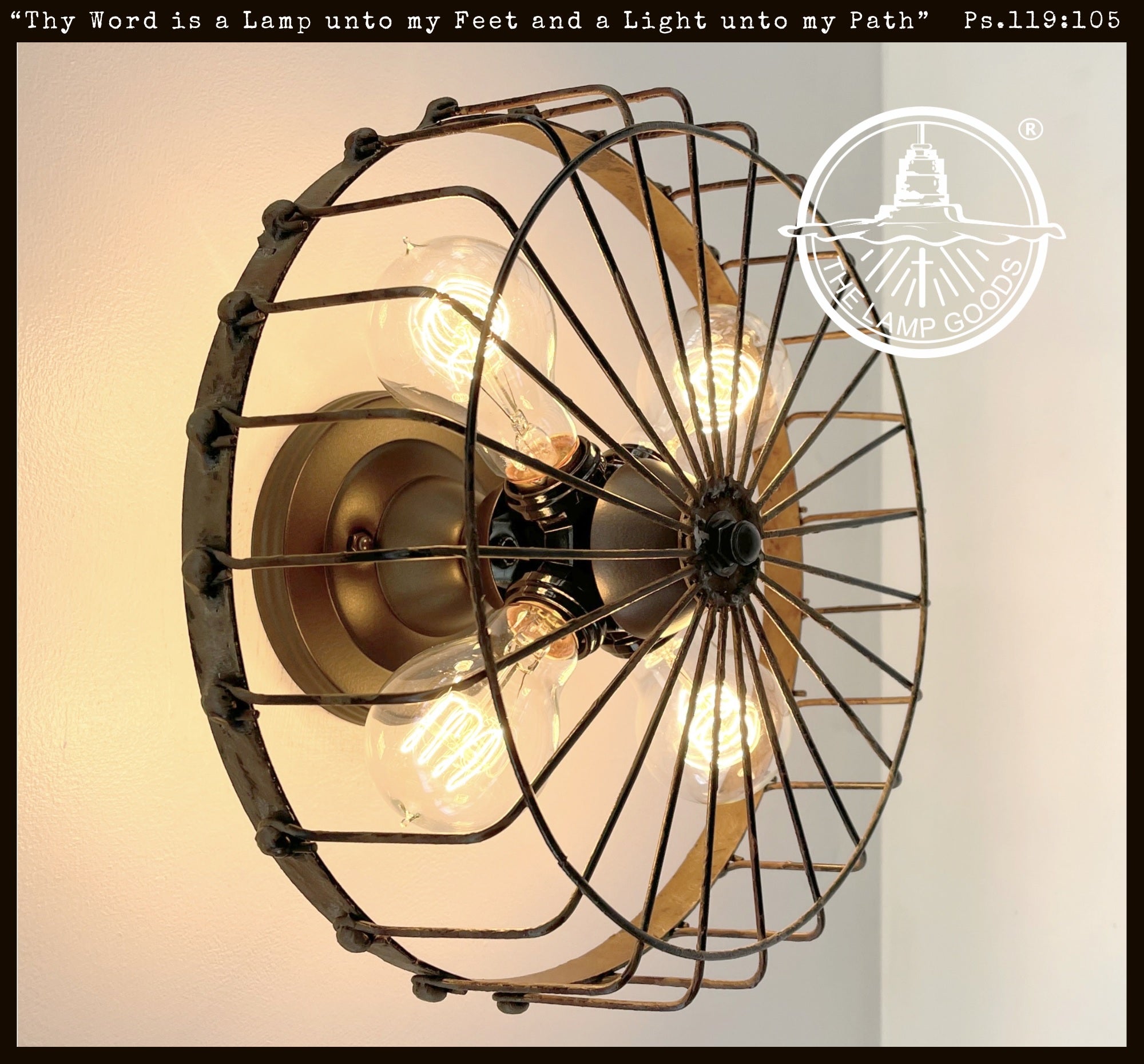 Rustic Industrial Cage Wall Light Fixture | 4 Bulb