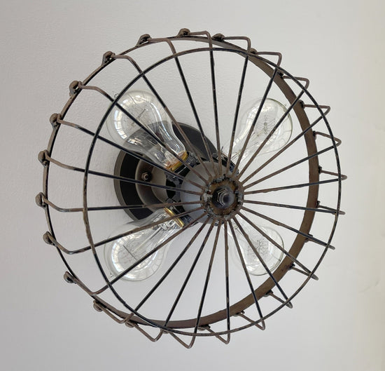 Rustic Industrial Cage Wall Light Fixture | 4 Bulb