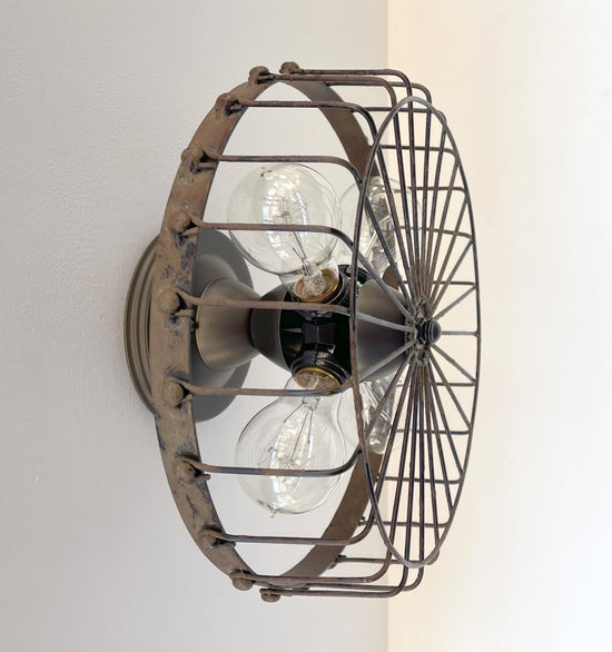 Rustic Industrial Cage Wall Light Fixture | 4 Bulb