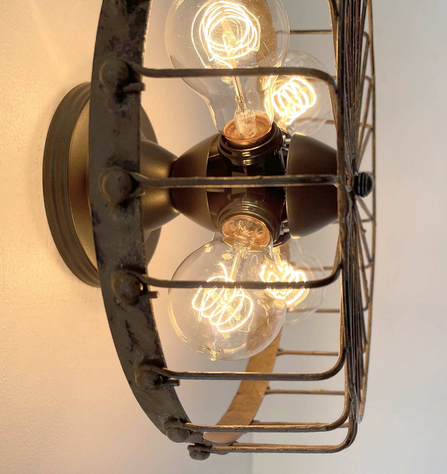 Rustic Industrial Cage Wall Light Fixture | 4 Bulb