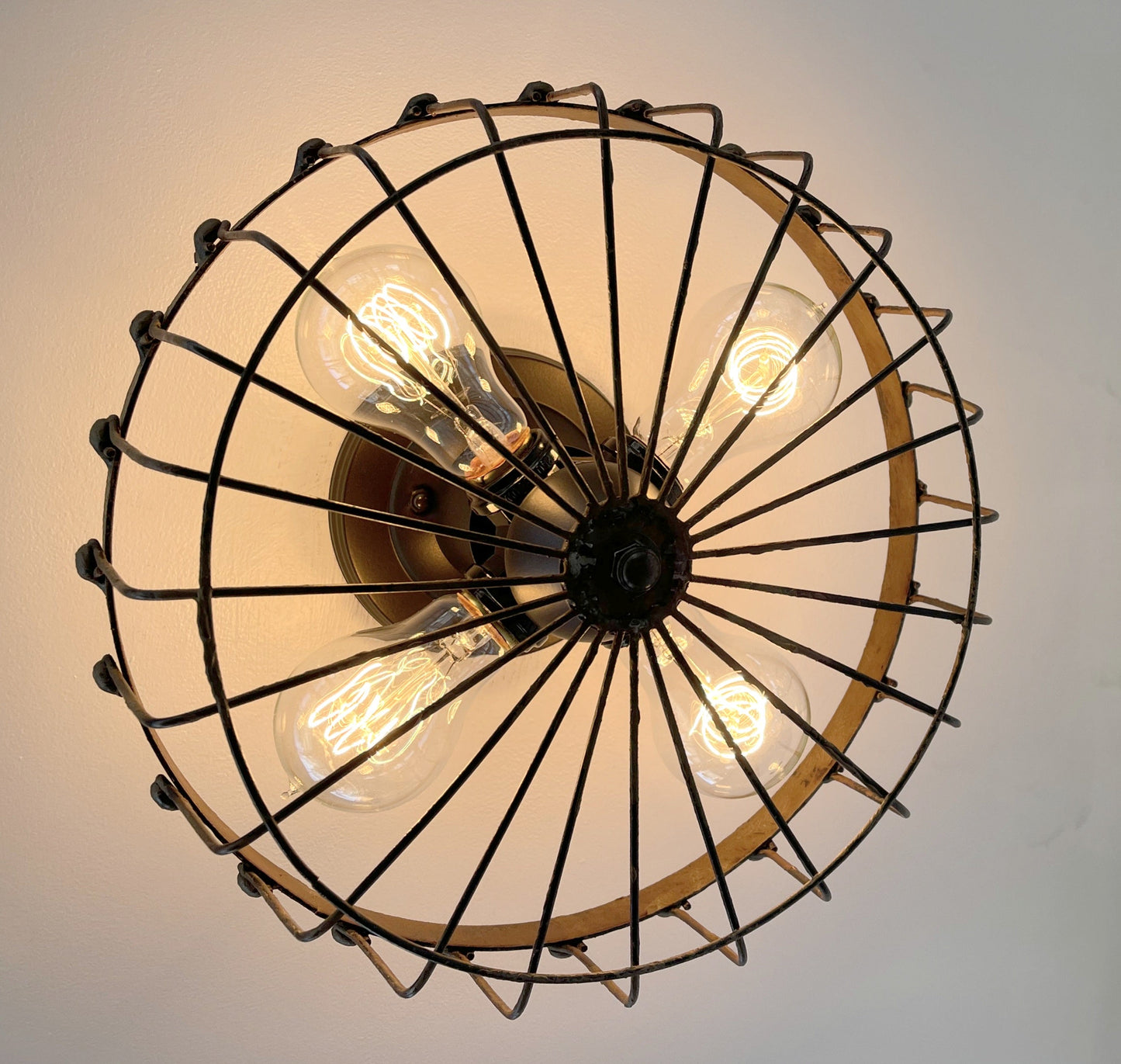 Rustic Industrial Cage Wall Light Fixture | 4 Bulb