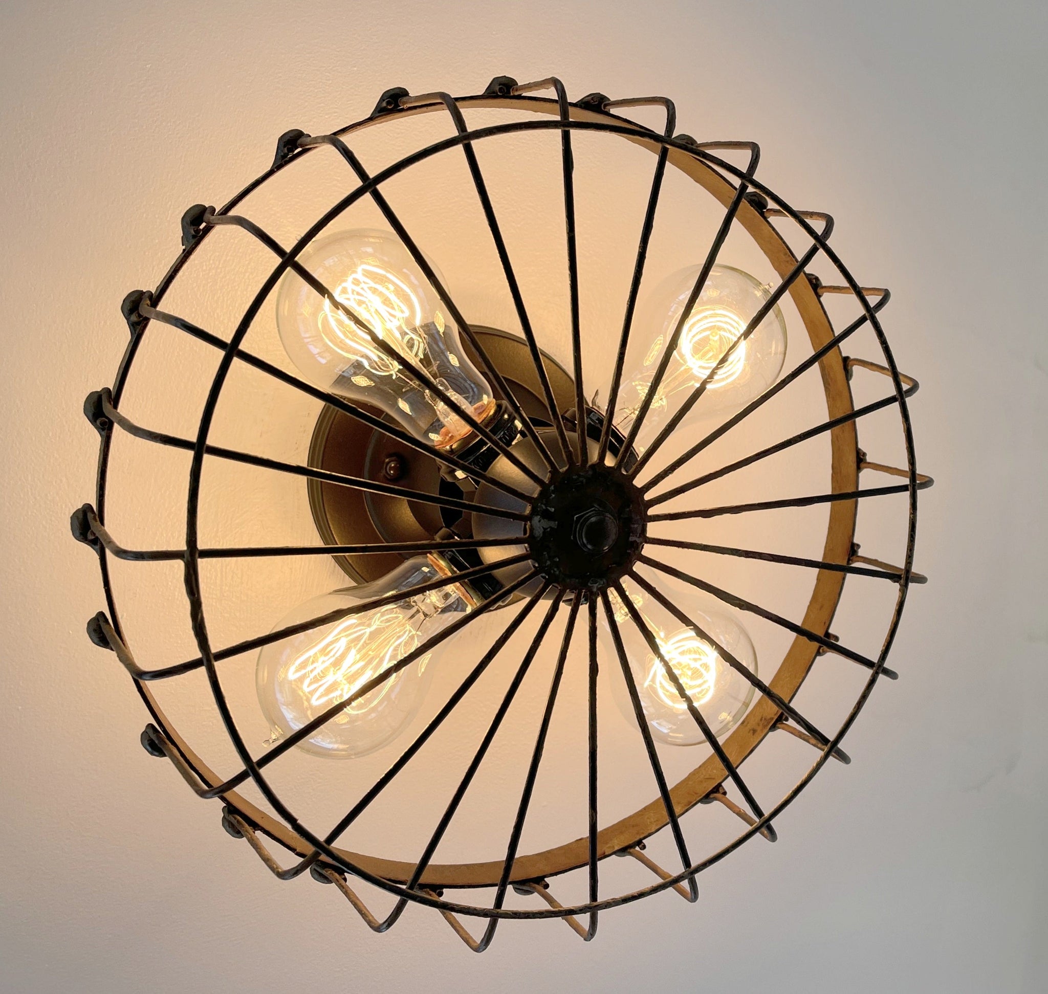 Rustic Industrial Cage Wall Light Fixture | 4 Bulb