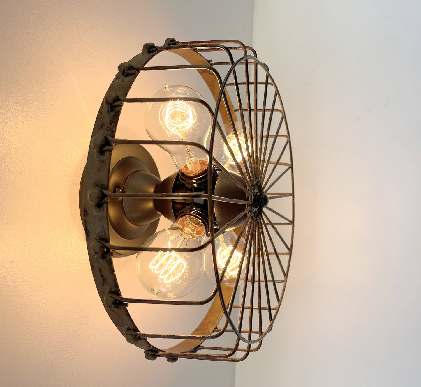 Rustic Industrial Cage Wall Light Fixture | 4 Bulb
