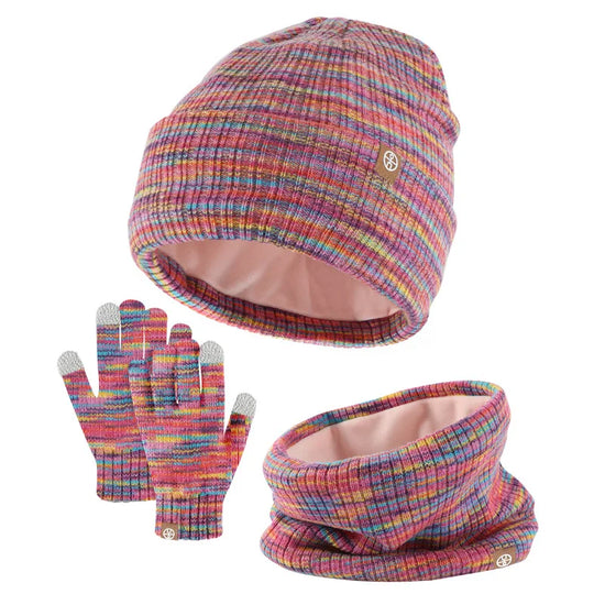 3-Piece Winter Set – Warm Knitted Hat, Gloves & Scarf for Boys & Girls, Plus Velvet Ear Protection Beanie for Kids